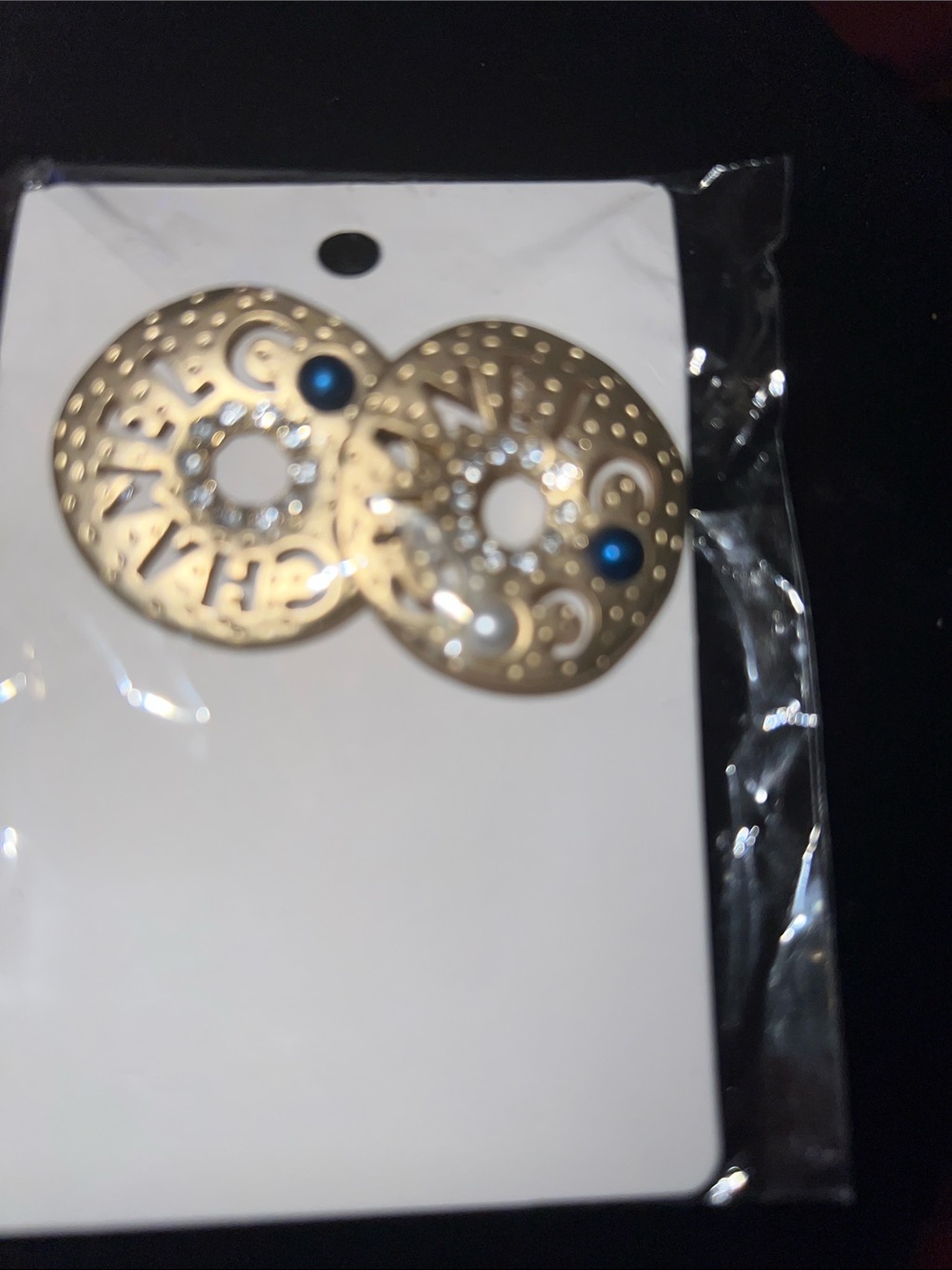 Gold-Tone Round Drop Earrings with Blue Accent